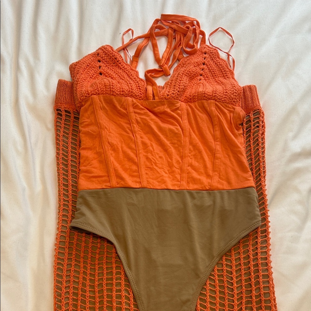 JLUXLABEL Orange and Olive Two-Piece Skirt Set